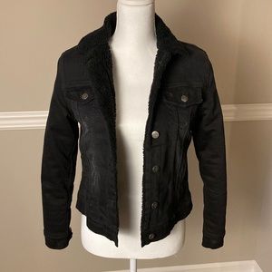 PRPS Fleece Faux Shearling Lined Black Denim Jean Jacket Coat XS